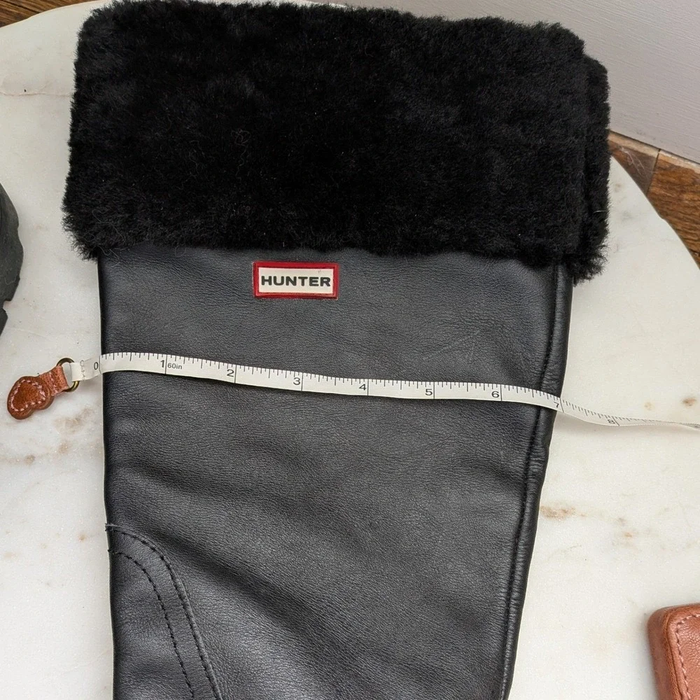 Hunter Steamboat Womens Sz 7 Black Leather Tall Boots Sheepskin Lined Waterproof